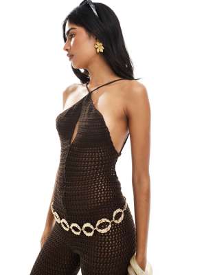 Miss Selfridge Wide Leg Crochet Jumpsuit