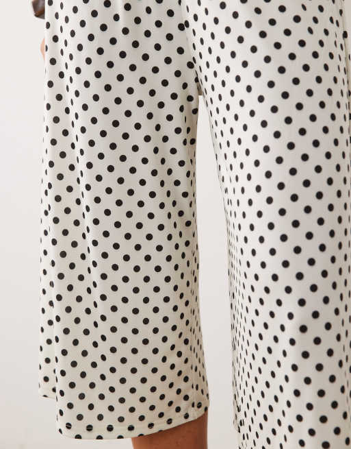 Miss Selfridge wide leg culotte in black and white polka dot co-ord, 3 of 5