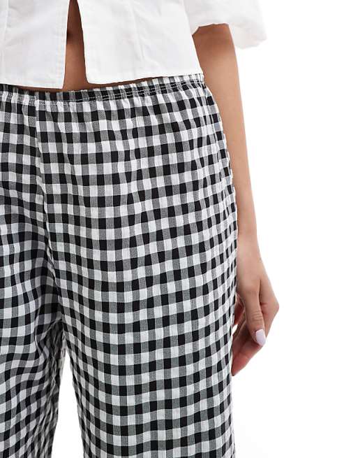 Miss Selfridge wide leg gingham pants with tie side detail Miss Selfridge wide leg gingham pants with tie side detail