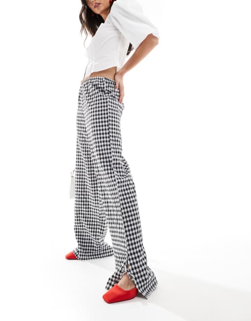 Miss Selfridge wide leg gingham trousers with tie side detail | ASOS