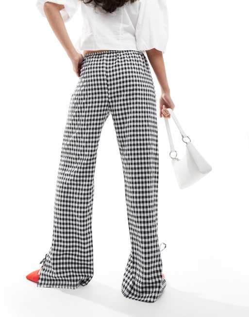 Miss Selfridge wide leg gingham trousers with tie side detail