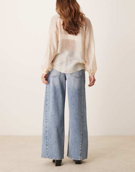 Miss Selfridge wide leg jeans in acid wash blue, 2 of 5
