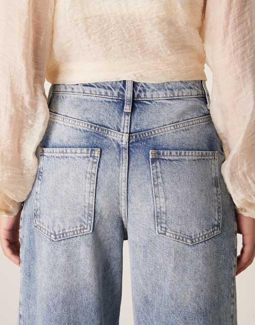 Miss Selfridge wide leg jeans in acid wash blue, 5 of 5