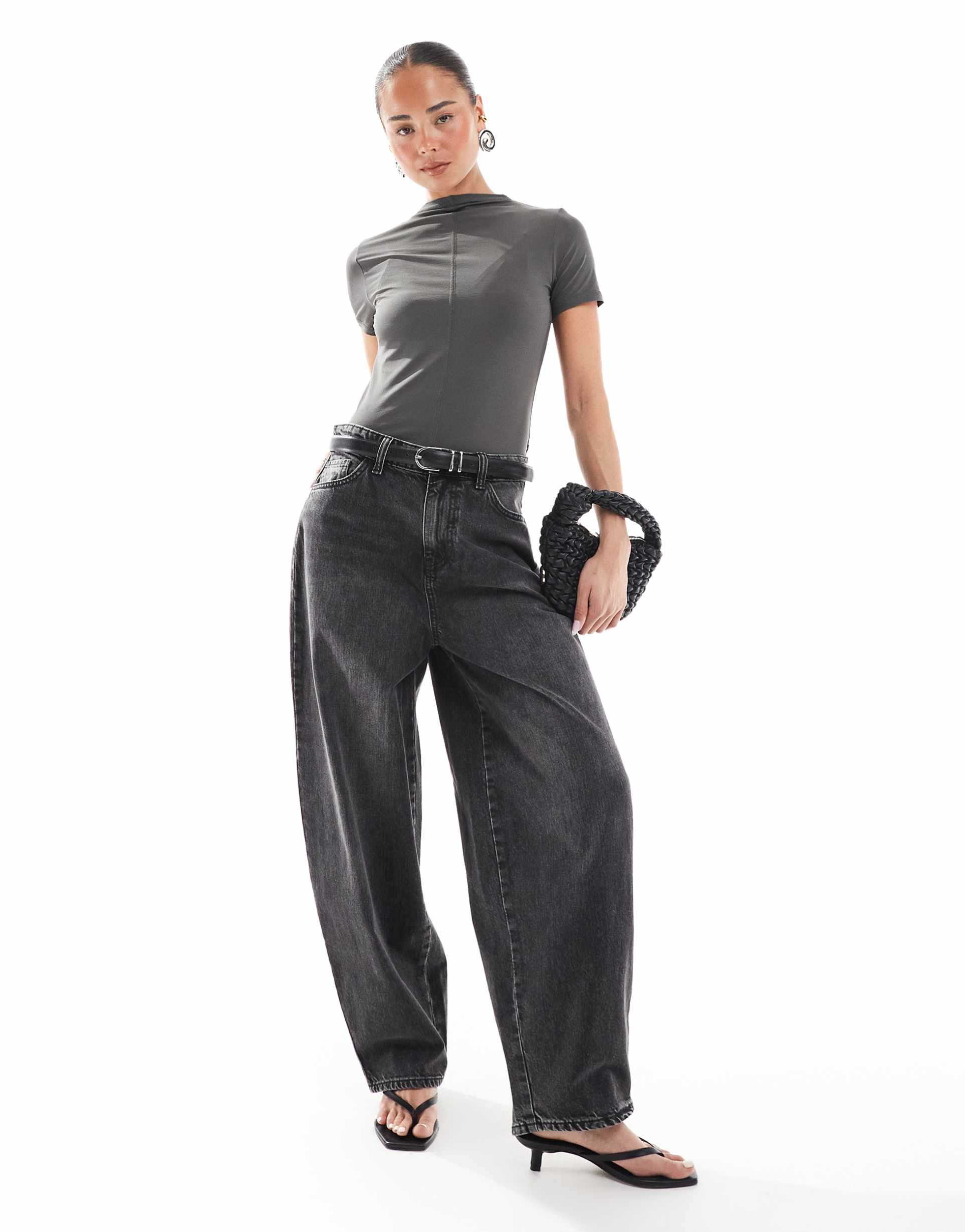 miss selfridge wide leg jeans in black wash