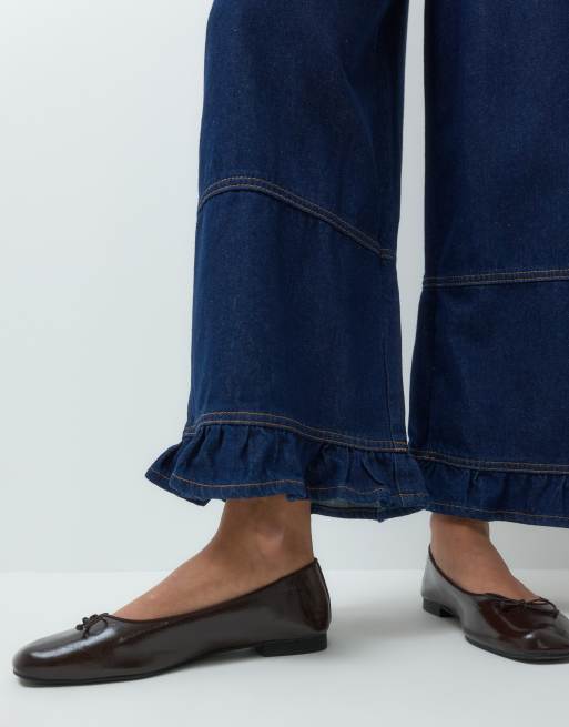 Miss Selfridge Wide-Leg-Jeans mit Volantsaum in Raw-Waschung, 4 von 5
