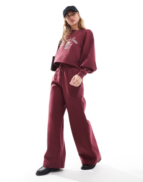 Miss Selfridge wide leg jogger co-ord in burgundy - view 1