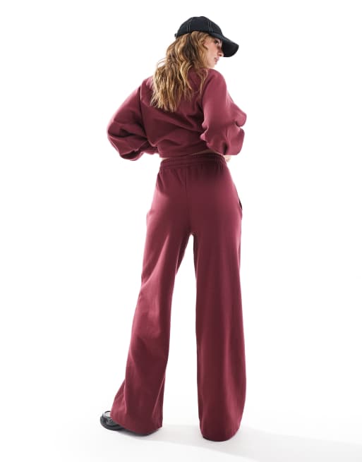 Miss Selfridge wide leg jogger co ord in burgundy