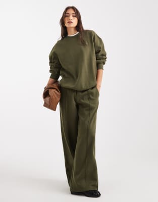 Miss Selfridge Miss Selfridge wide leg joggers in olive-Green