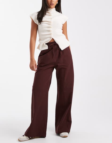 Miss Selfridge wide leg pants in chocolate - view 1