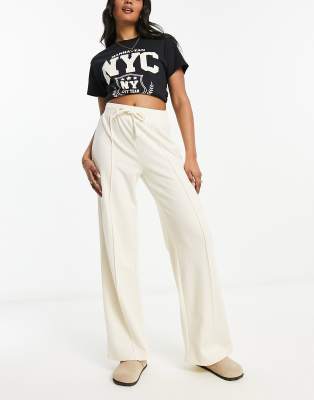 Shop Miss Selfridge Wide Leg Pants In Ecru-white