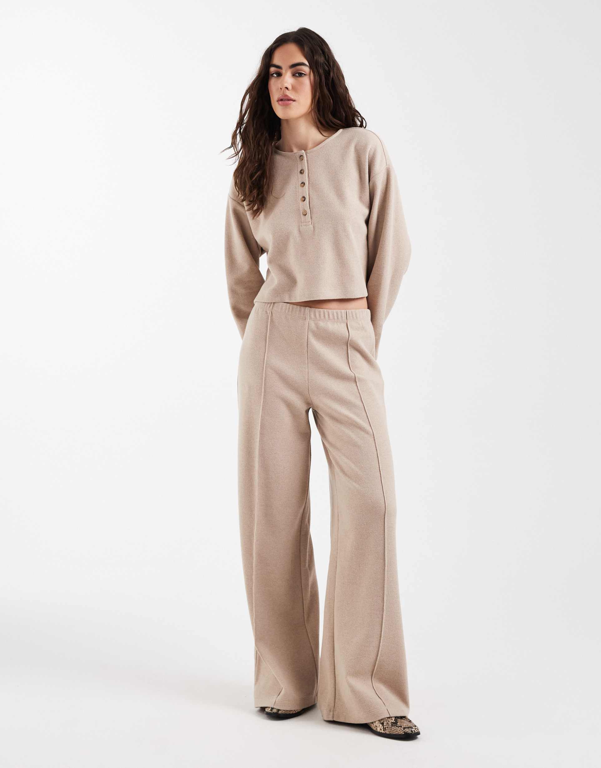 miss selfridge wide leg pants in oatmeal - part of a set