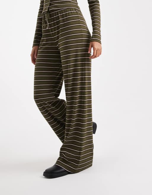 Miss Selfridge wide leg pants in olive stripe (part of a set), 4 of 5