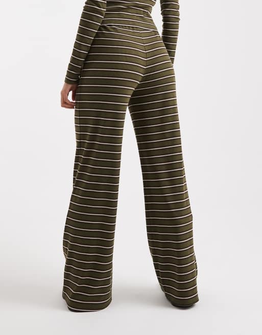 Miss Selfridge wide leg pants in olive stripe (part of a set), 5 of 5