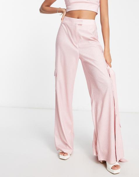Miss Selfridge wide leg pants in pink glitter (part of a set) - view 1