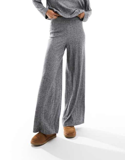 Miss Selfridge wide leg ribbed lounge pants in gray - part of a set