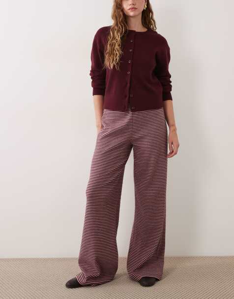 Miss Selfridge wide leg stripe trouser in pink and plum - view 1