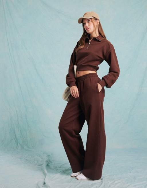 Miss Selfridge wide leg sweatpants in chocolate - part of a set