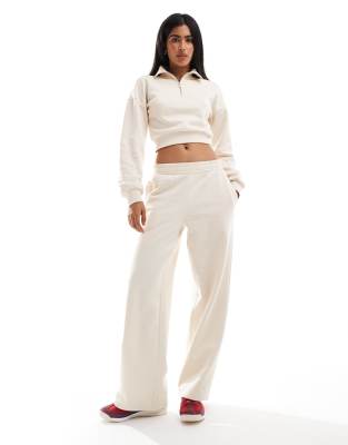 wide leg sweatpants in ecru - part of a set-White