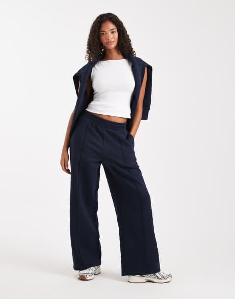 Miss Selfridge wide leg sweatpants in navy - view 1