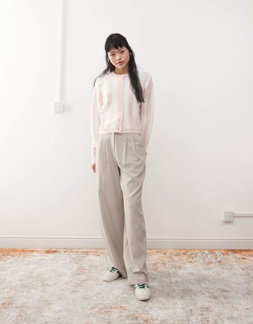 Miss Selfridge wide leg tailored pants in beige pinstripe, 3 of 5