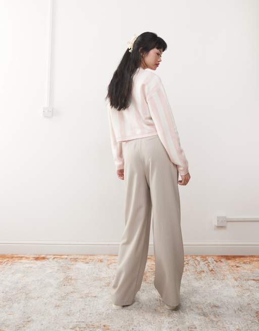 Miss Selfridge wide leg tailored pants in beige pinstripe, 5 of 5