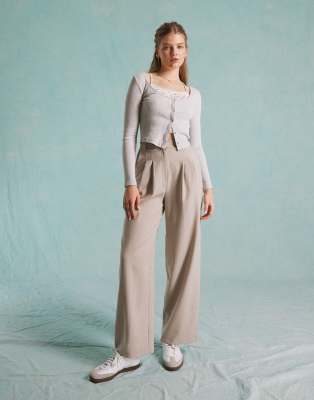 Shop Miss Selfridge Wide Leg Tailored Pants In Gray