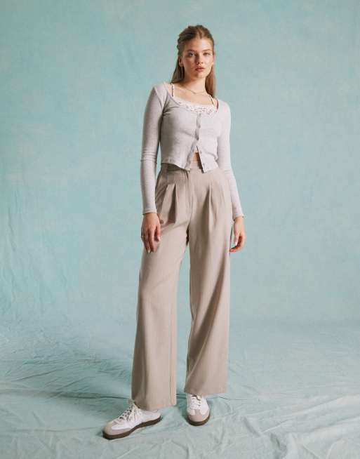 Miss Selfridge wide leg tailored pants in grey pinstripe