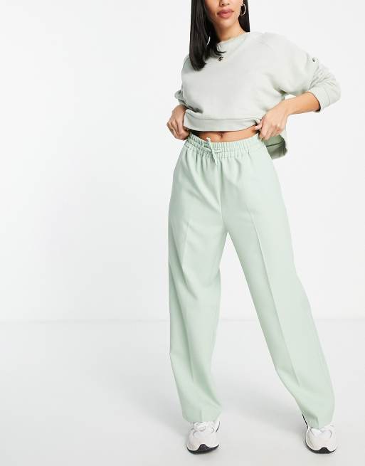 Miss Selfridge wide leg tailored trackies in sage green (part of a set)