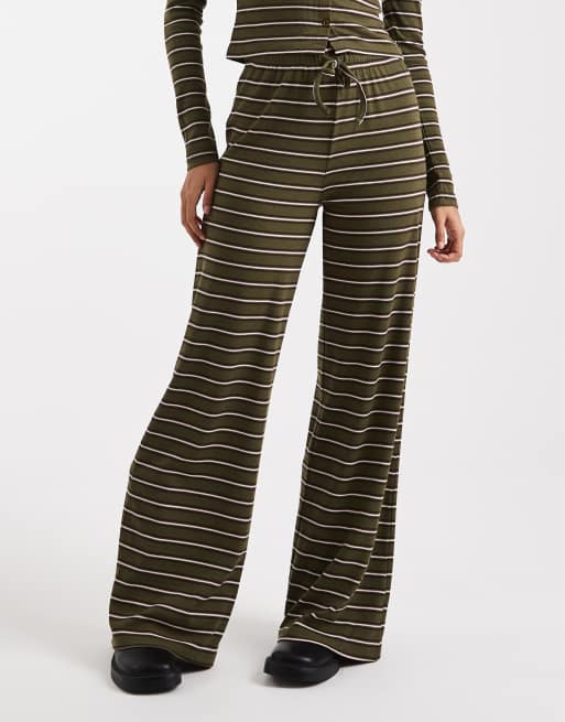 Miss Selfridge wide leg pants in olive stripes - part of a set