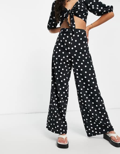 Miss Selfridge wide leg trouser in mono spot, 2 of 4
