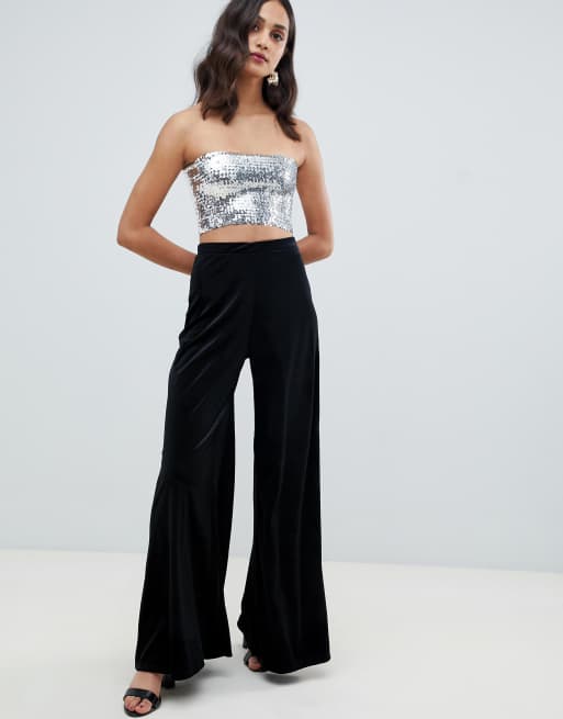 Black velvet discount wide leg trousers