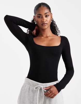 Miss Selfridge Wide Scoop Bodysuit In Black