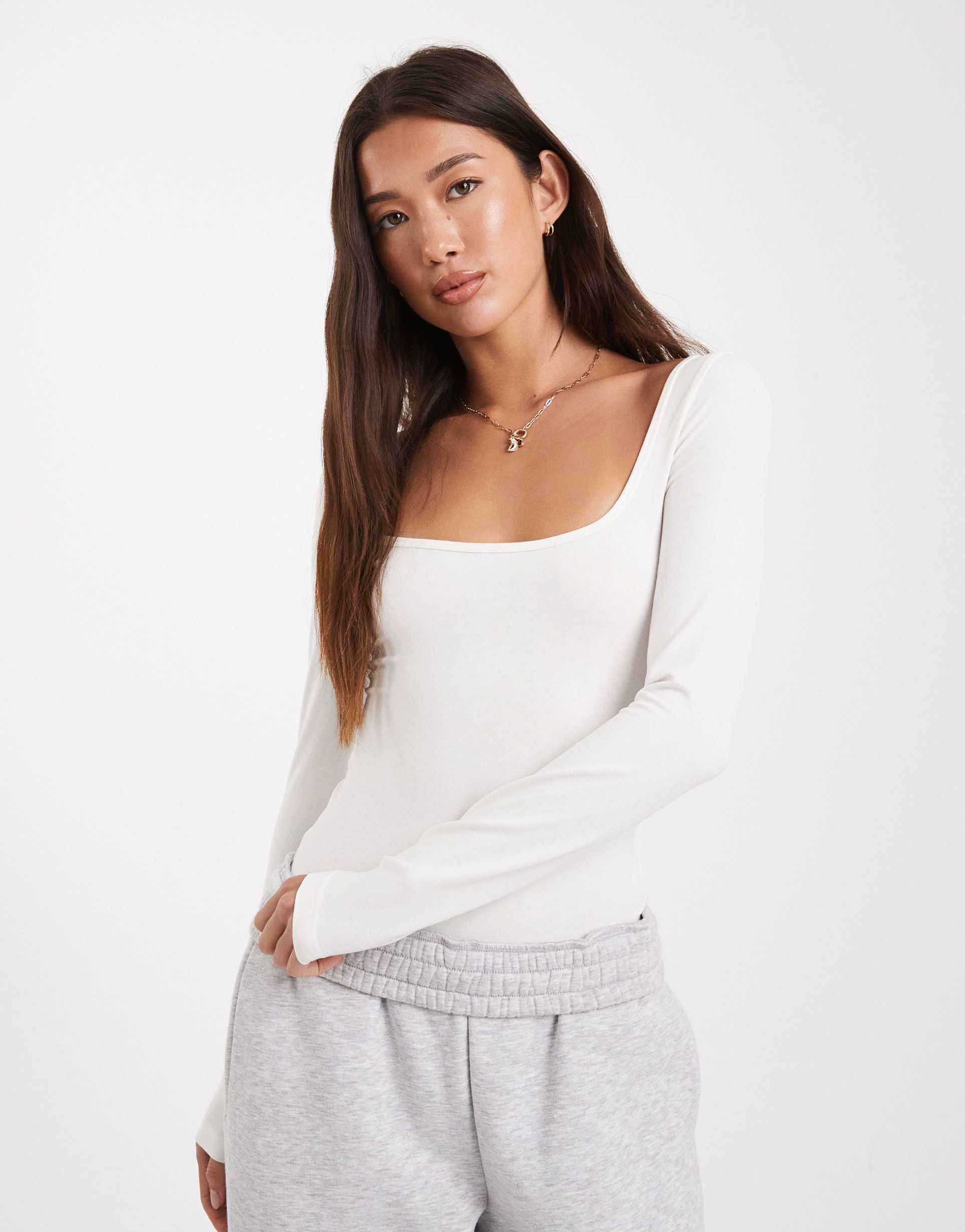 miss selfridge wide scoop bodysuit in cream