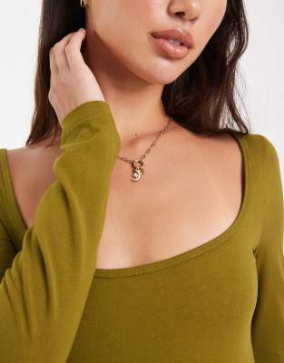 Miss Selfridge Wide Scoop Bodysuit In Green