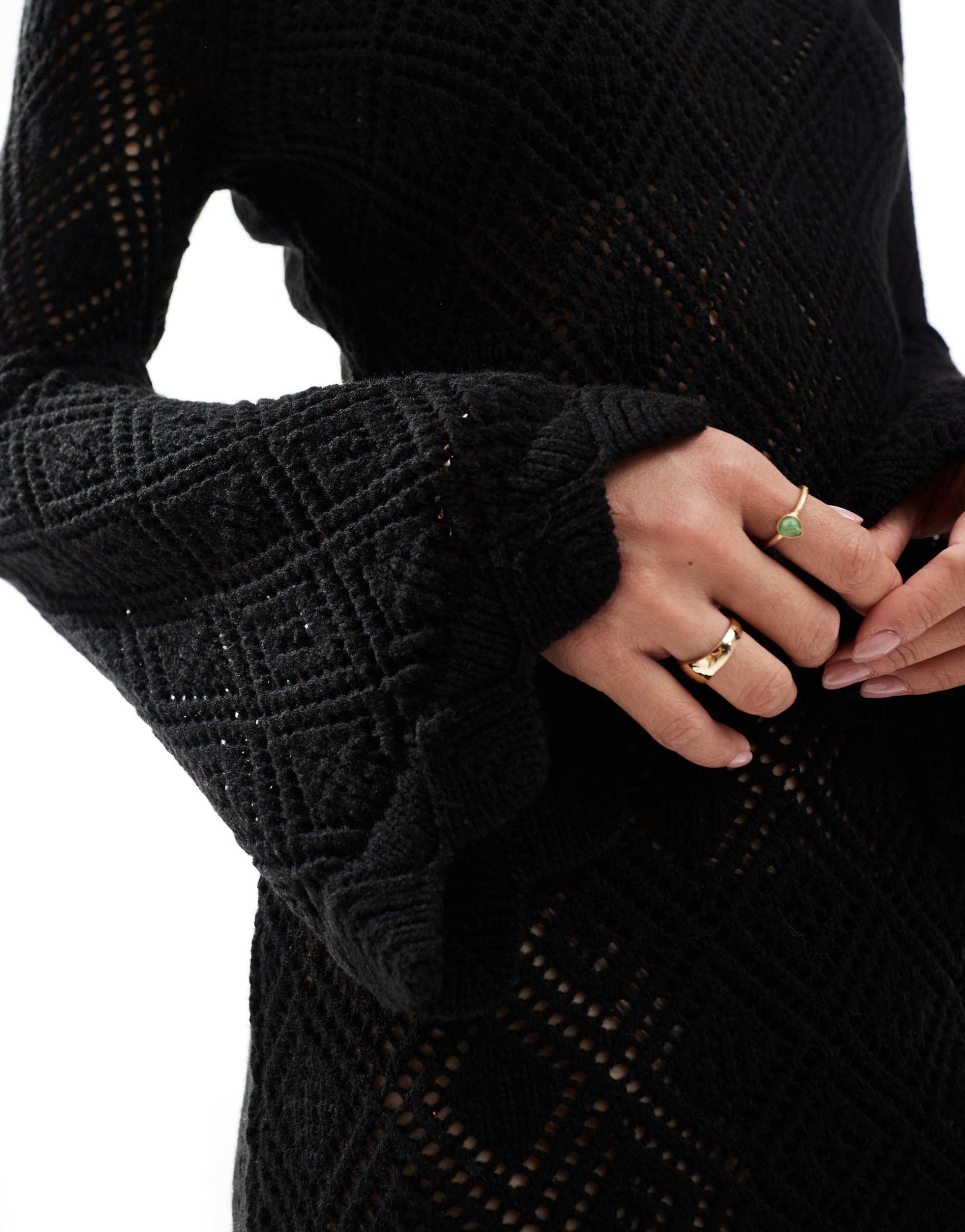 miss selfridge wide sleeve scallop hem knit beach dress in black