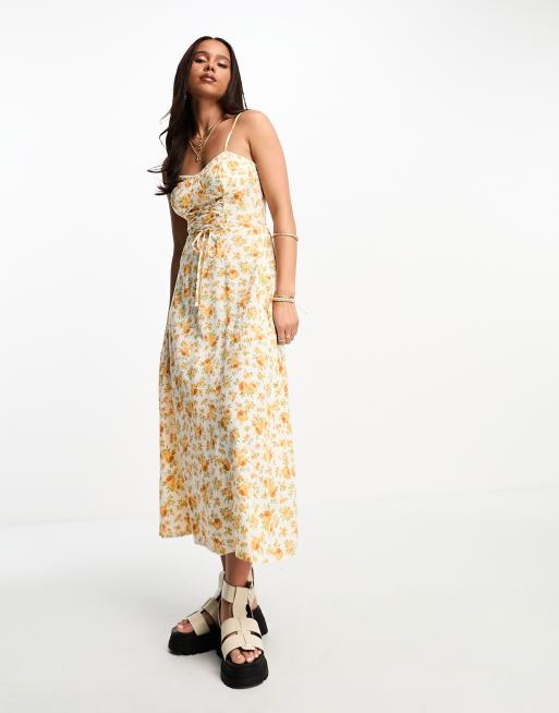 Lace Cupped Fitted Maxi Dress in Soy Roses