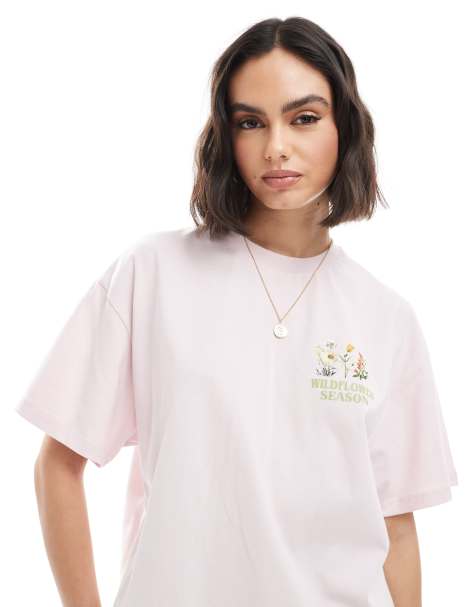 Miss Selfridge wildflower oversized backprint t-shirt in lilac - view 1