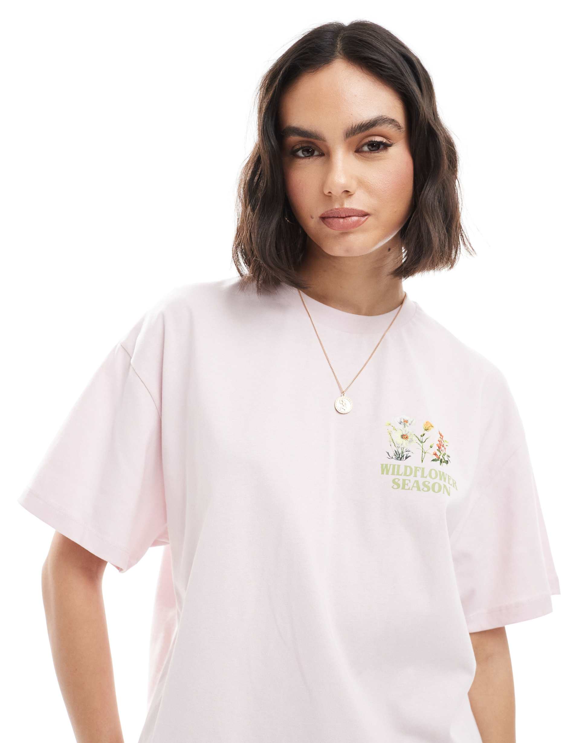 miss selfridge wildflower oversized backprint t-shirt in lilac