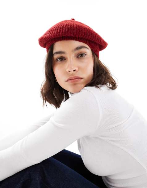Miss Selfridge wool knitted beret in red - view 1