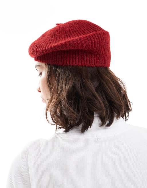 Red Knit Beret Handmade Snowflake Knit Beret, Red Wool & Acrylic Winter Hat  main image 4