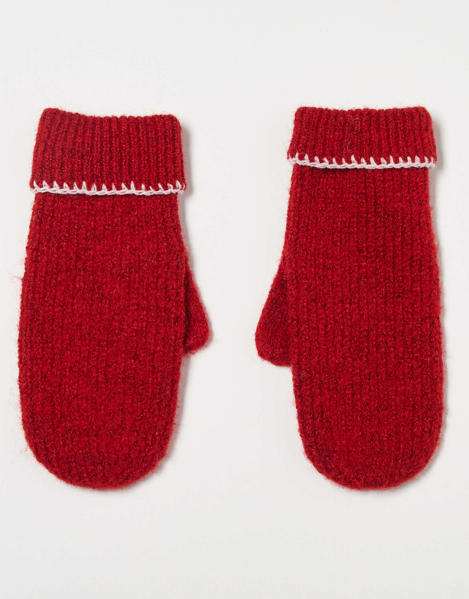 Шерстяные варежки Miss Selfridge с вышивкой в виде одеяла красного цвета с нежно-розовой строчкой