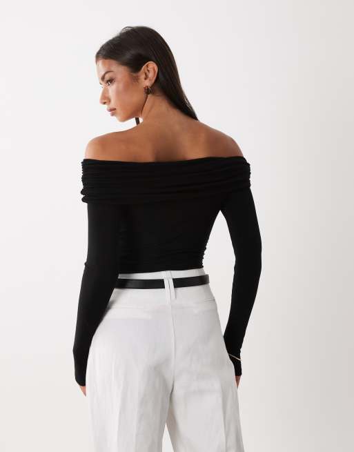 Miss Selfridge wrap bardot bodysuit in black, 4 of 4