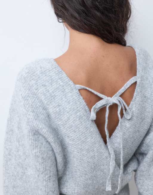 Miss Selfridge wrap batwing jumper in grey, 3 of 5