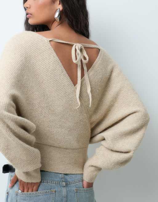 Miss Selfridge wrap batwing sweater in oatmeal, 5 of 5