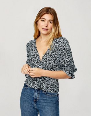 Miss Selfridge wrap blouse in blue ditsy floral