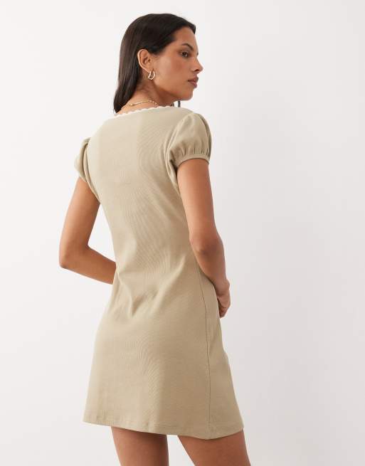 Miss Selfridge wrap cap sleeve mini dress in brown, 4 of 4