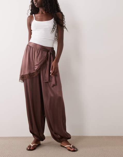 Miss Selfridge wrap detail satin balloon trousers - view 1