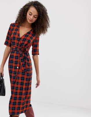 checked wrap dress