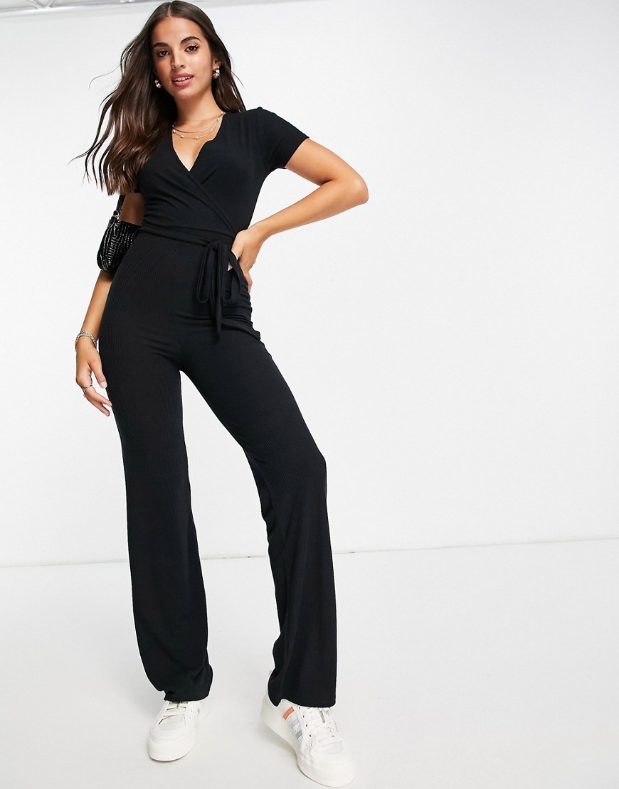 coupon Verzadigen Dicht Miss Selfridge wrap front rib jumpsuit in black | Smart Closet