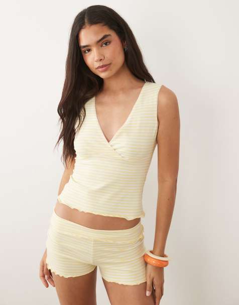 Miss Selfridge wrap front tank top co-ord in buttermilk stripe - view 1